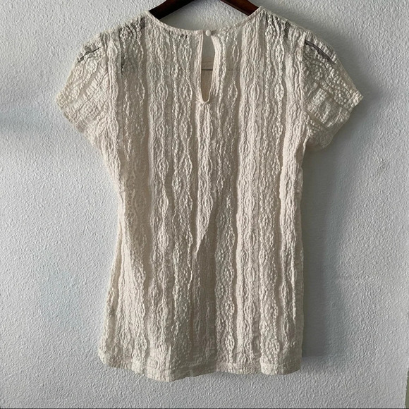 CABI Ecru Lace Blouse XS Sheer Feminine Romantic Textured Boho Chic - Picture 12 of 13